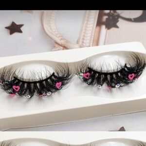 Decorative False Eyelashes with Pink Hearts 25mm strip rhinestone glitter